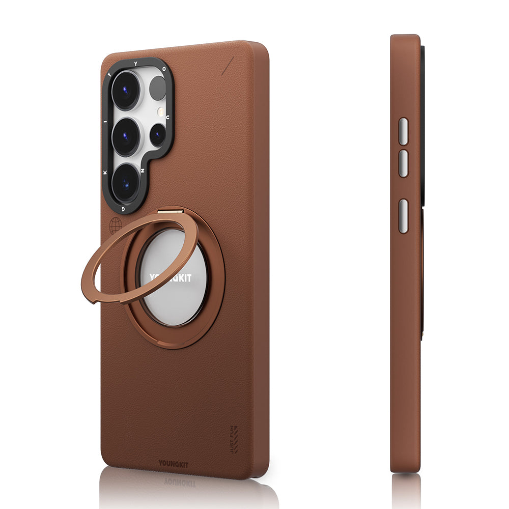 Youngkit Tech Leather Serisi Galaxy S25 Ultra Magsafe 360° Standlı Mat Deri Desenli Telefon Kılıfı-2 Youngkit Tech Leather Serisi Galaxy S25 Ultra Magsafe 360° Standlı Mat Deri Desenli Telefon Kılıfı-2